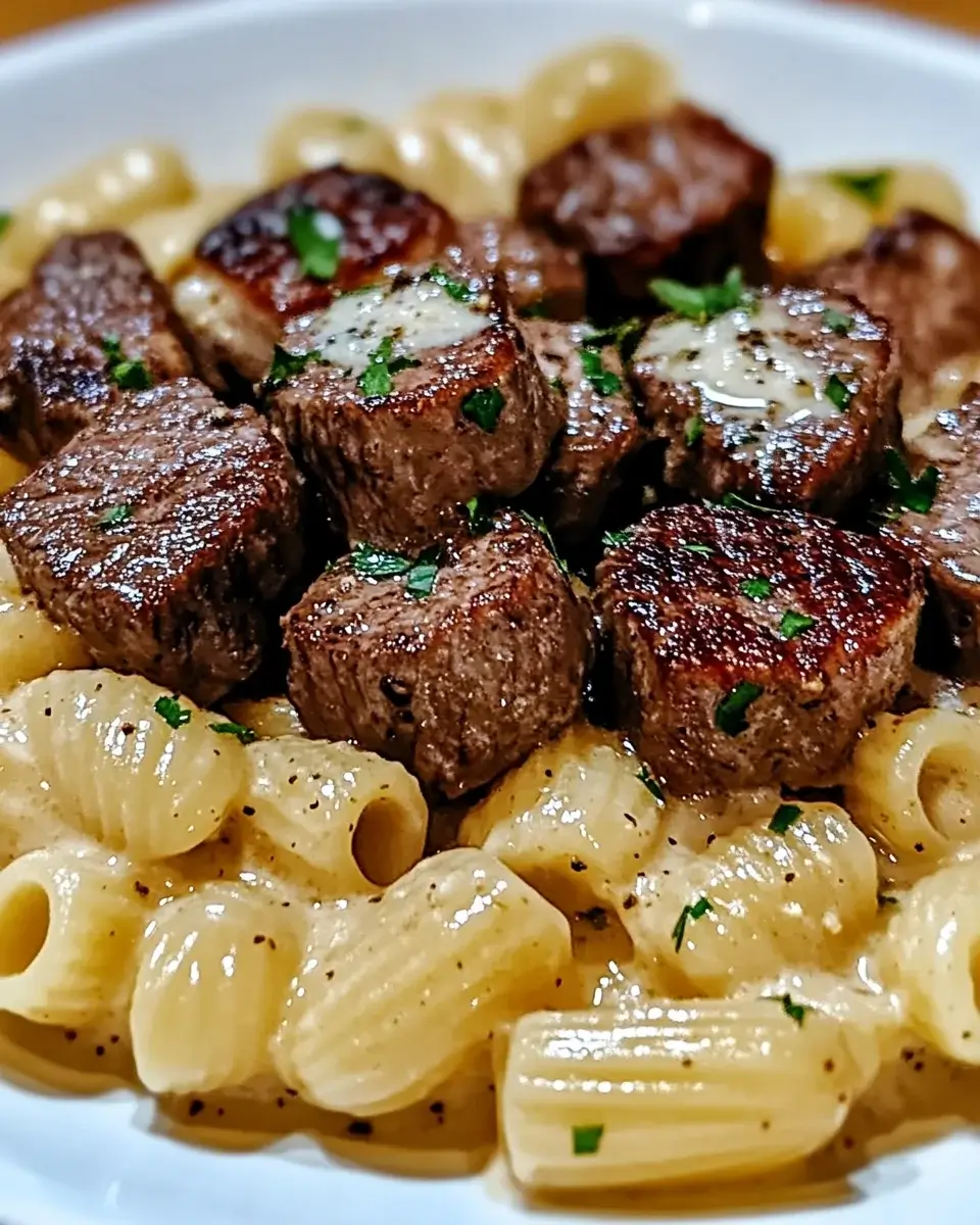 Garlic Butter Steak Bites with Shell Pasta Delight!