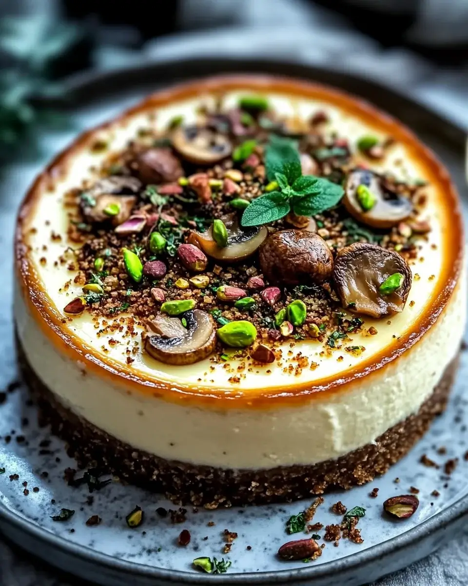 Pistachio and Mushroom Cheesecake with Feta-Parmesan Crust: A Unique Delight!