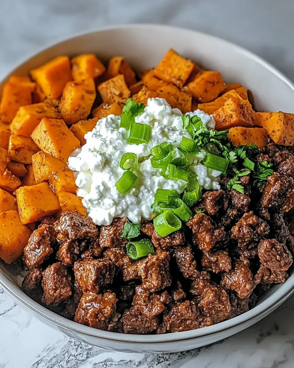 Sweet Potato Beef Bowl with Hot Honey and Cottage Cheese: Discover a Flavorful Twist on a Hearty Meal!
