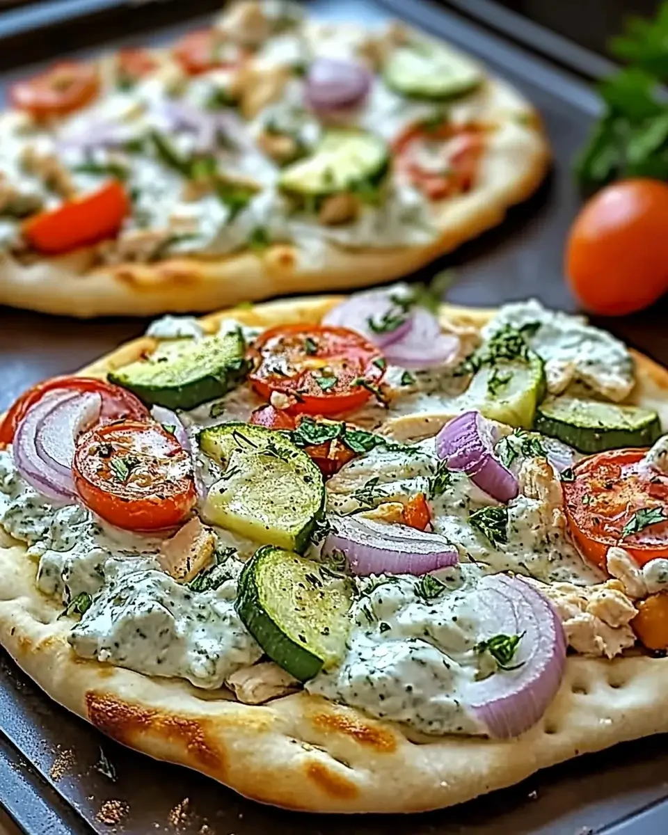 Tzatziki Chicken Veggie Naan Pizza: Quick & Delicious!