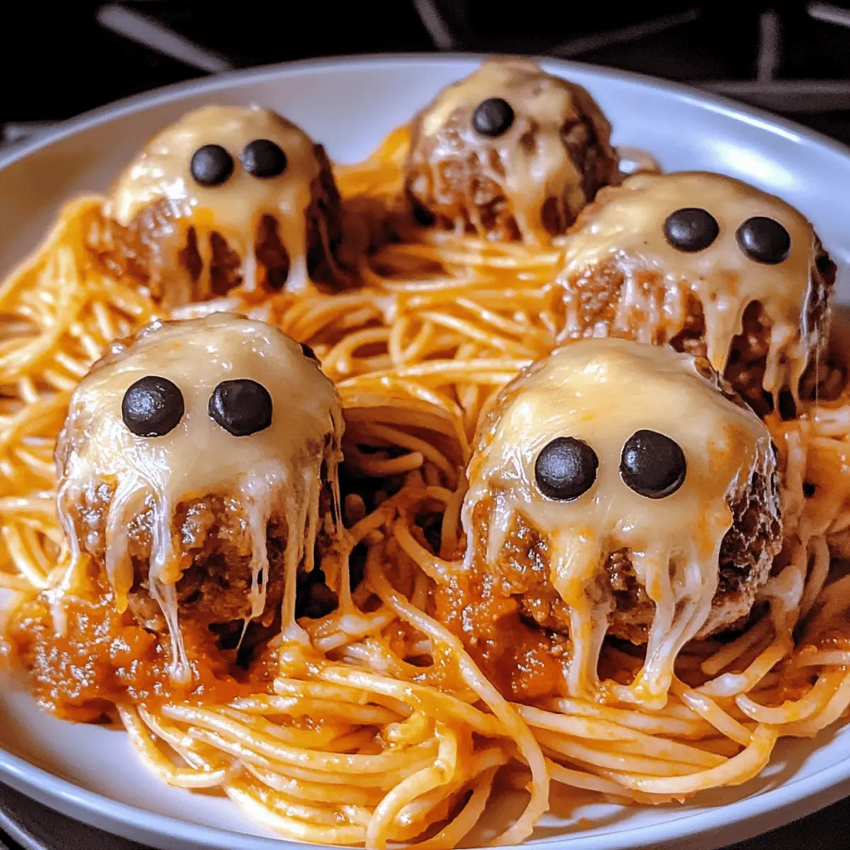 Spooky Spaghetti and Cheese Stuffed Meatballs for Halloween Fun
