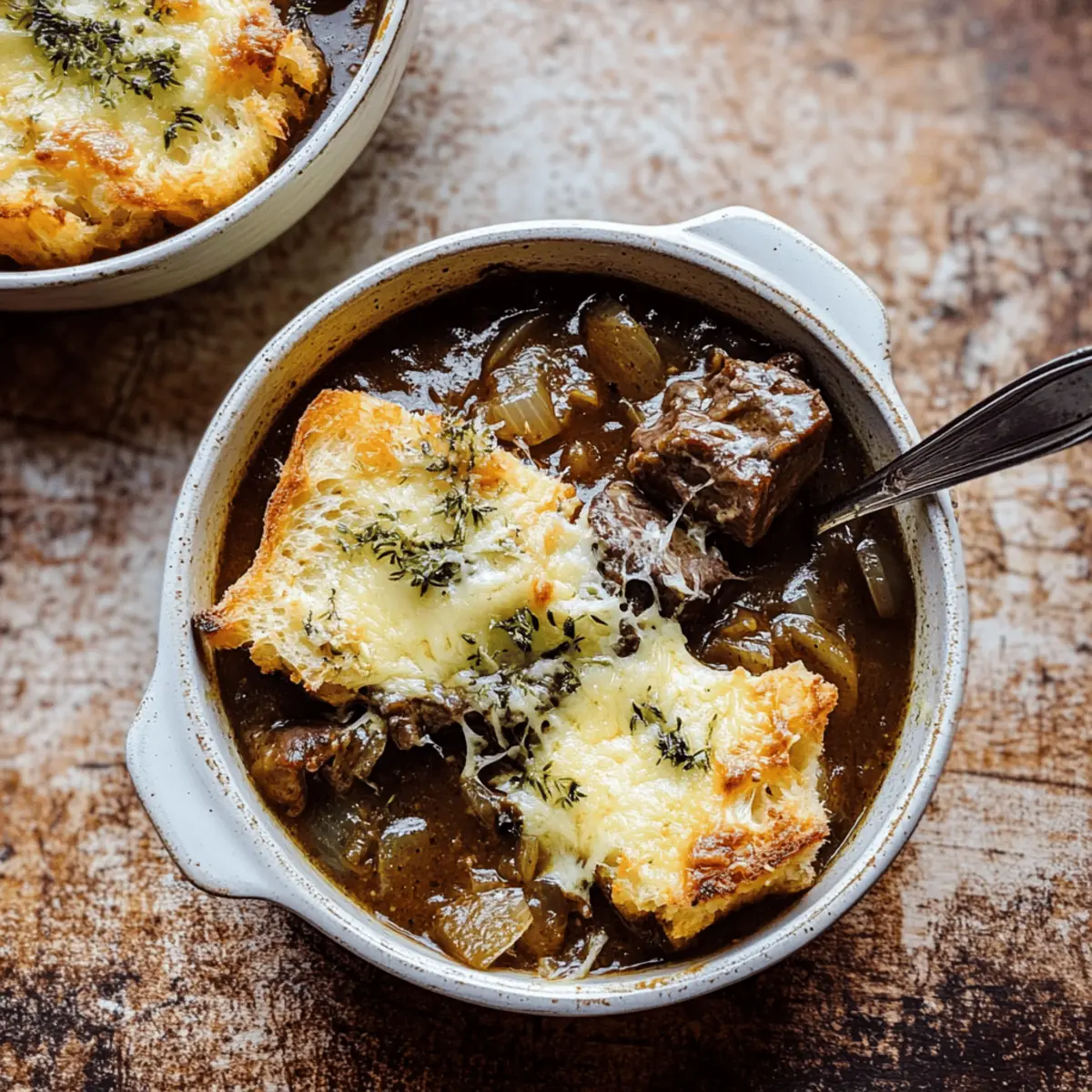 Comforting French Onion Beef Stew with Cheesy Goodness
