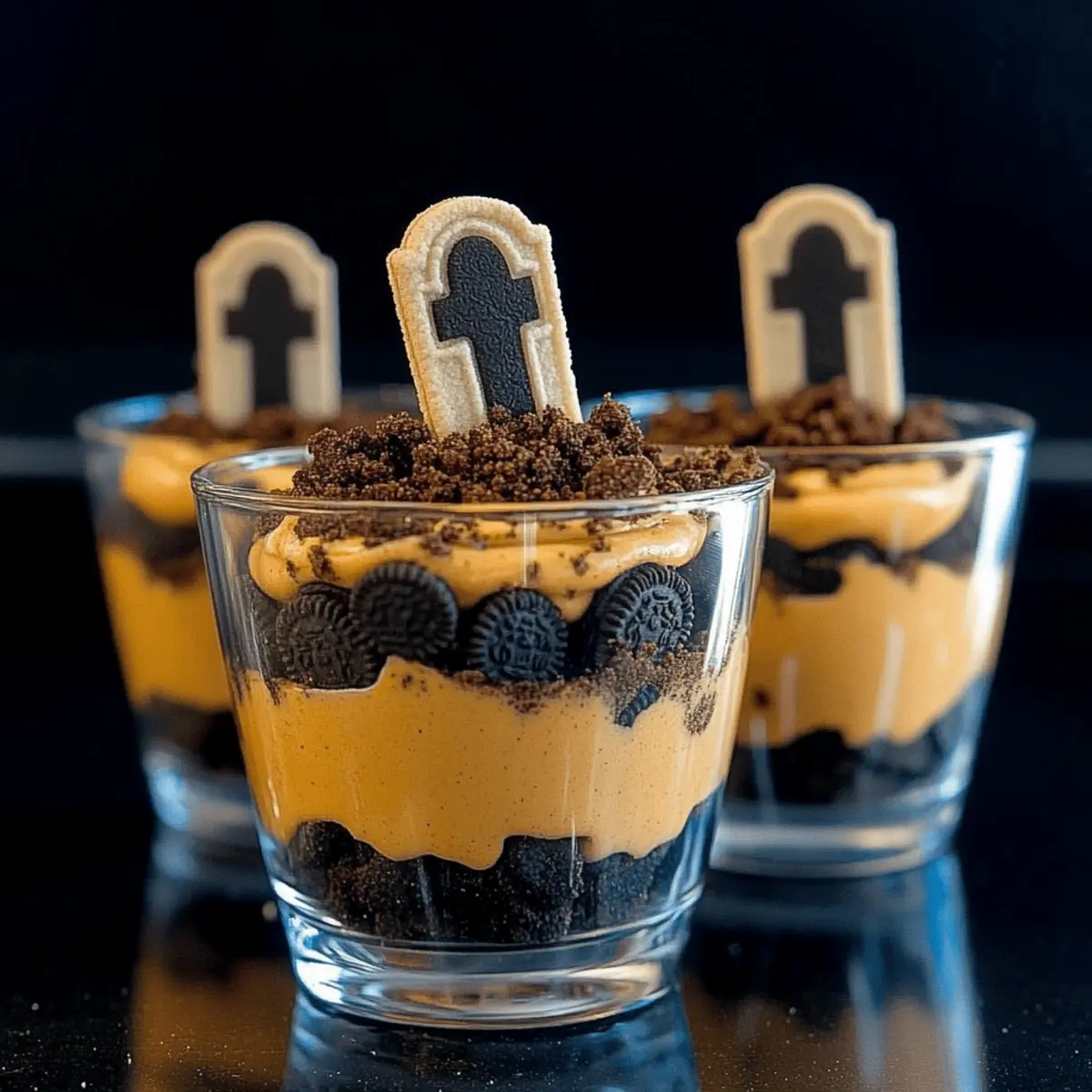 Spooky Delicious Pumpkin Dirt Pudding Graveyard Parfaits