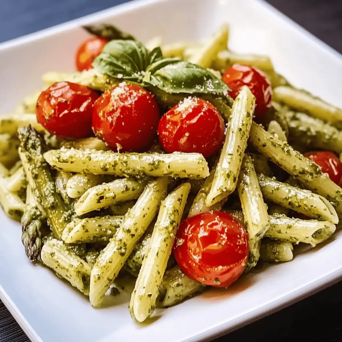Vibrant Asparagus Pesto Pasta with Roasted Tomatoes Delight