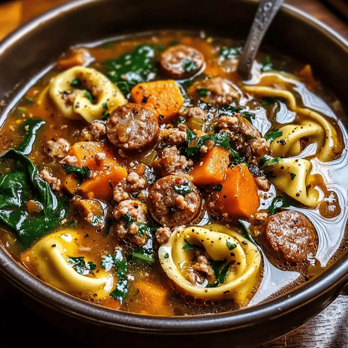 Cozy Autumn Tortellini Soup with Savory Sausage Delight