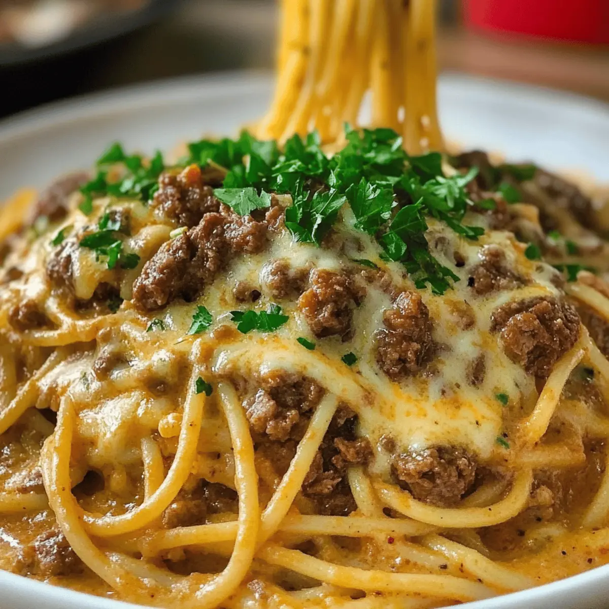 Cajun Beef Spaghetti in Creamy Three-Cheese Parmesan Bliss
