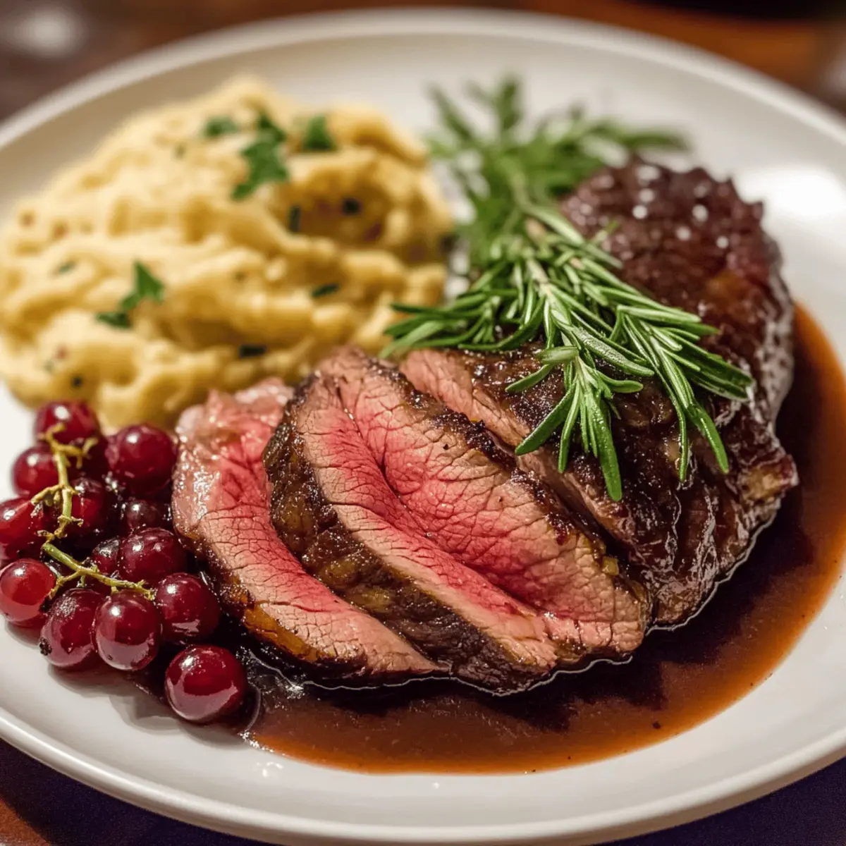 Tender Roast Beef with Rich Red Wine Gravy Delight