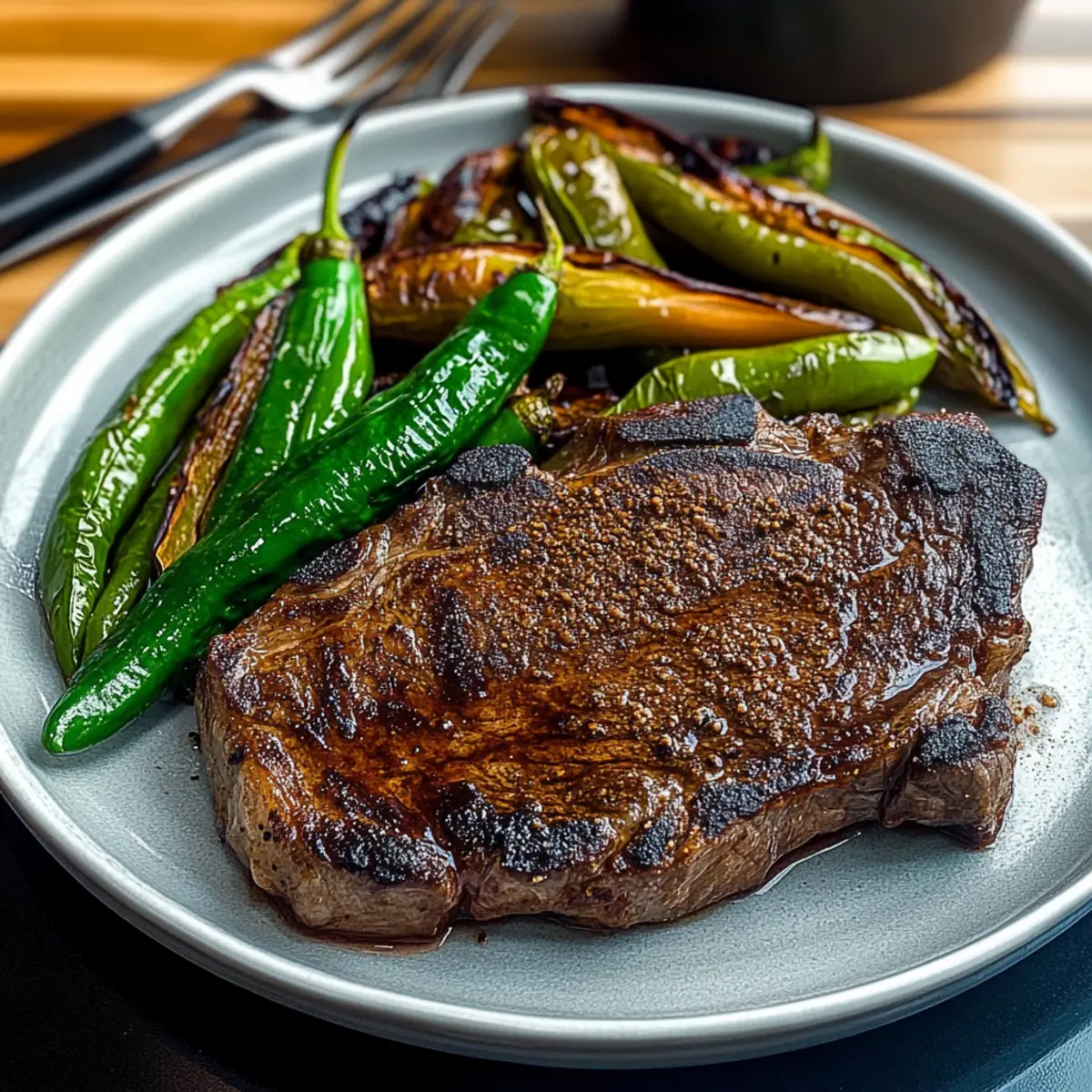 Cocoa Crusted Steak with Shishito Peppers: A Savory Delight