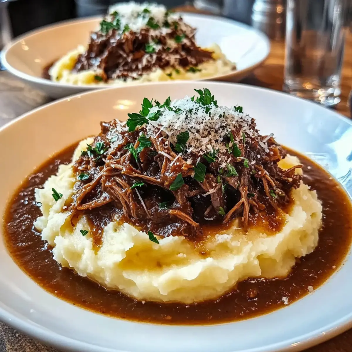 Comforting Cozy Short Rib Ragu Over Creamy Parmesan Potatoes