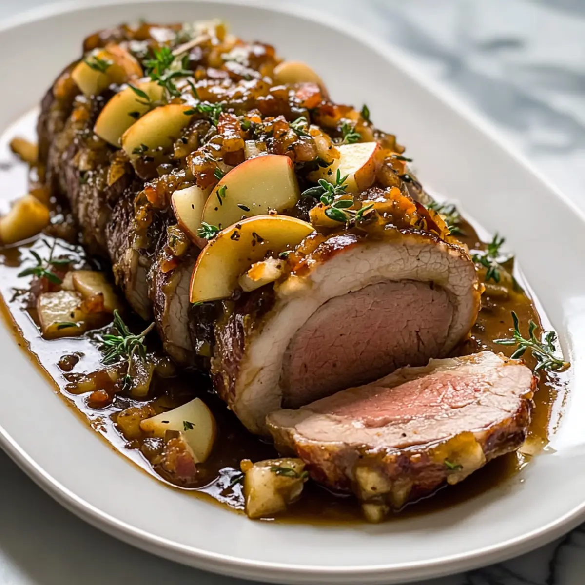 Tender Stuffed Beef Tenderloin & Apple Bourbon Gravy Delight