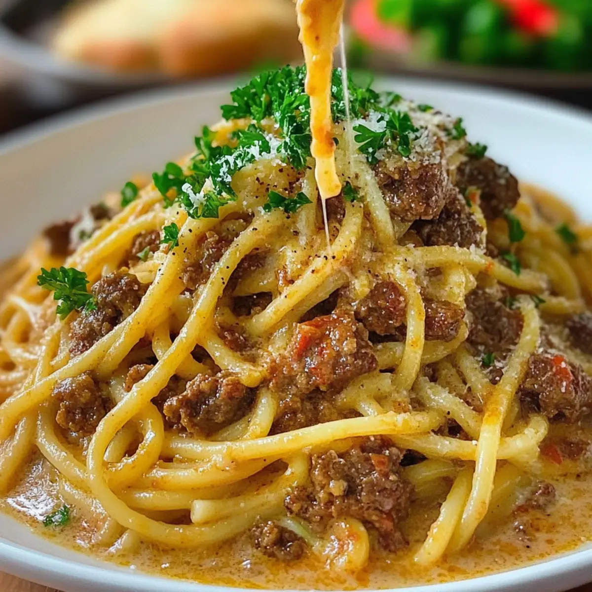 Cajun Beef Spaghetti in Creamy Three-Cheese Parmesan Sauce Bliss
