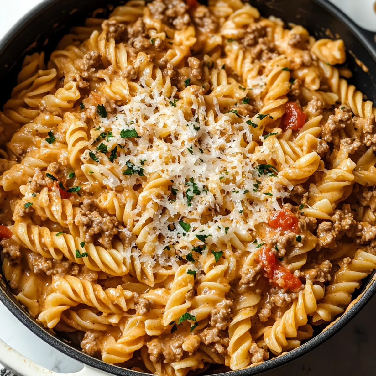 Comforting Ground Beef Pasta in Creamy Tomato Bliss