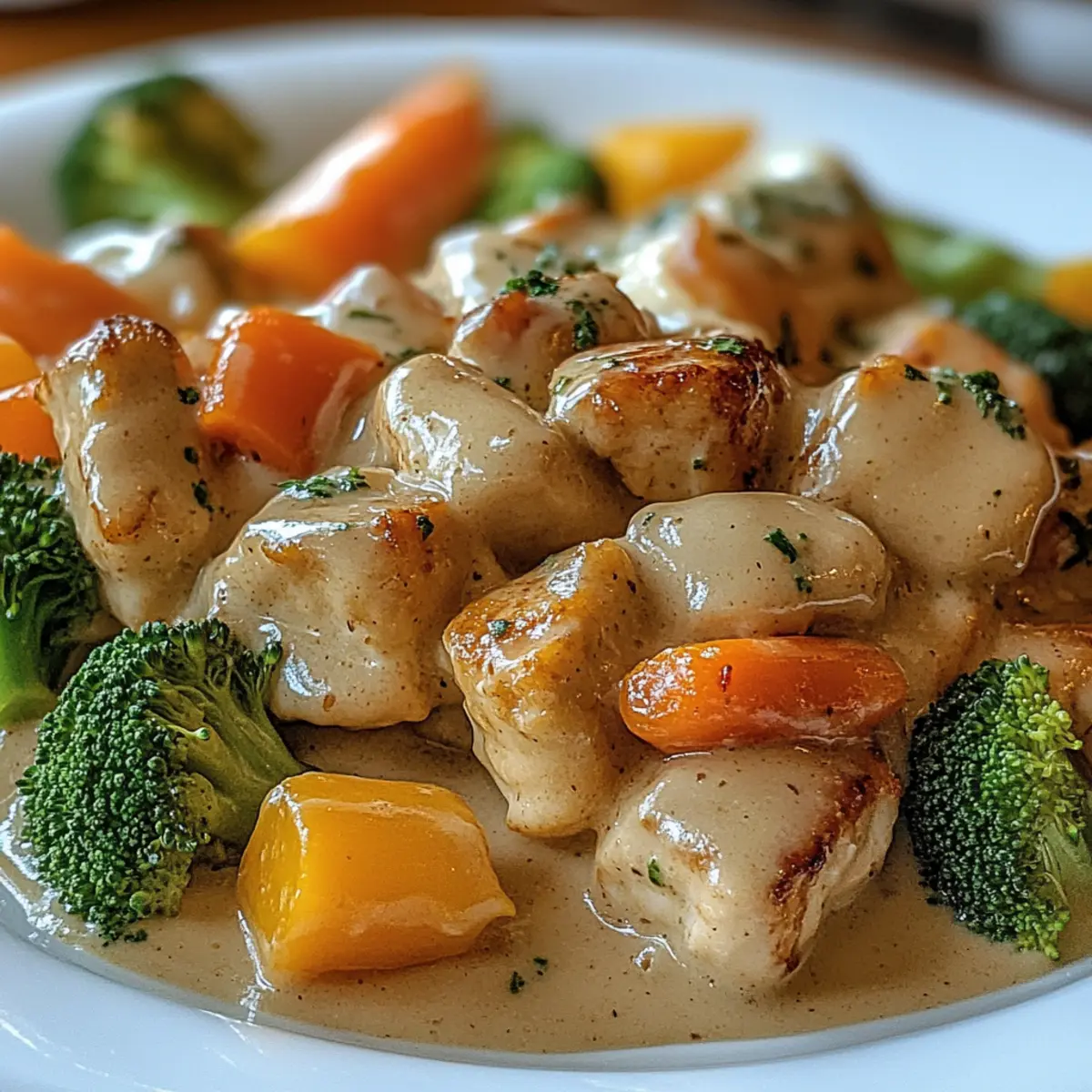 Slow Cooker Creamy Garlic Chicken with Fresh Veggies Bliss