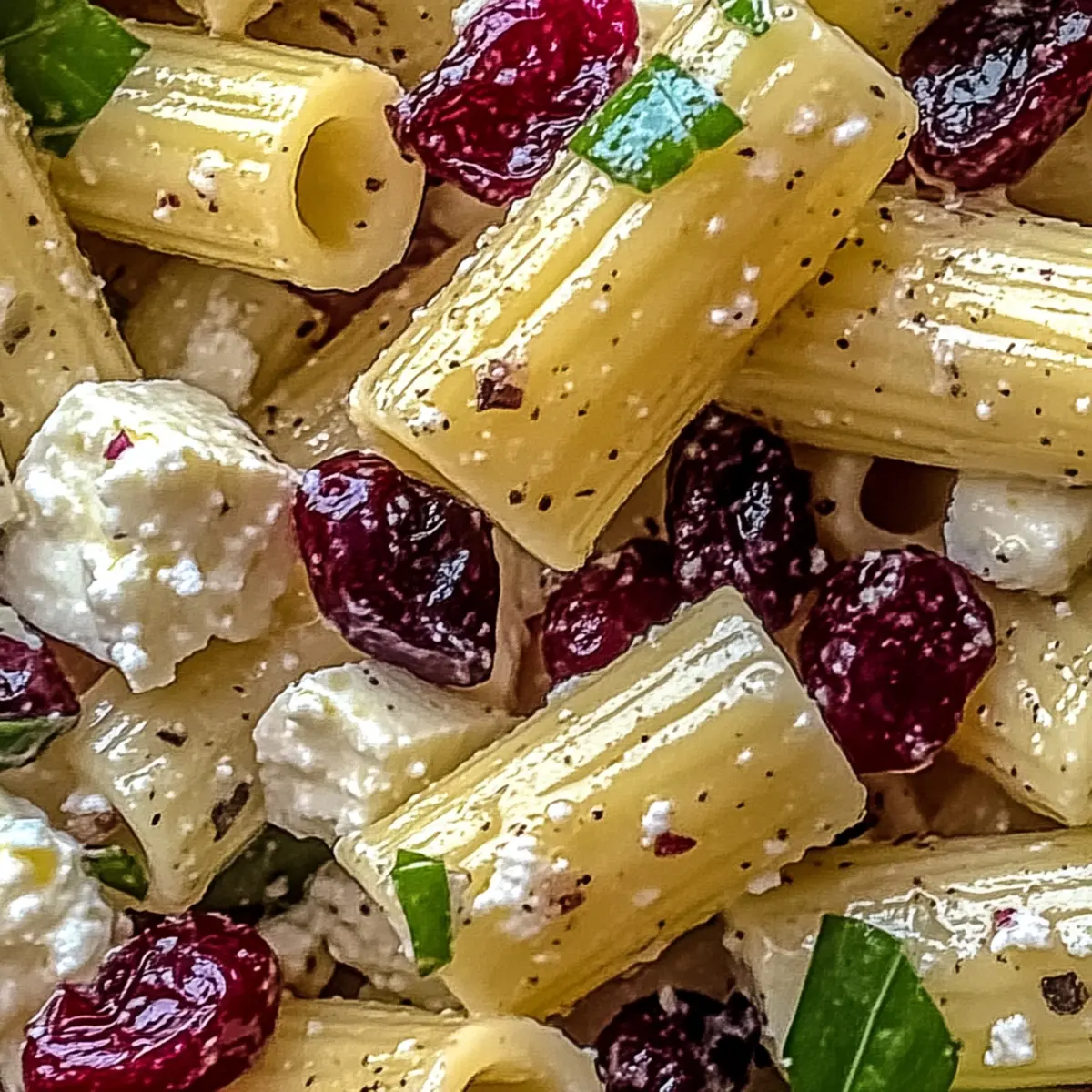 Zesty Feta & Cranberry Rigatoni Salad with Lemon Vinaigrette