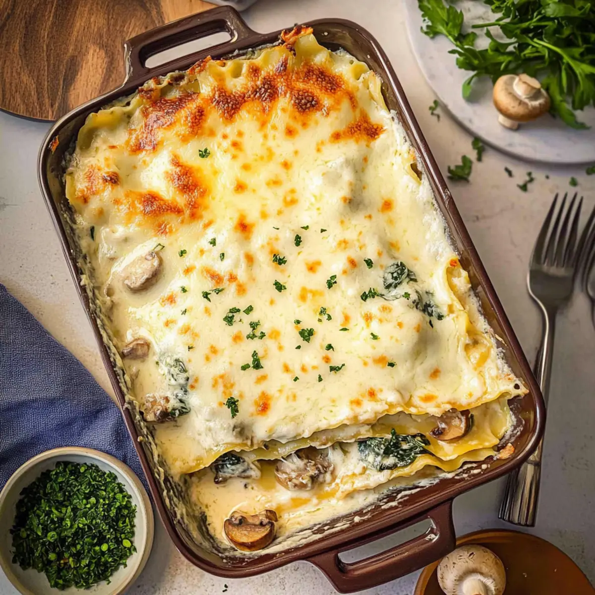 Creamy White Lasagna with Spinach and Mushrooms Delight