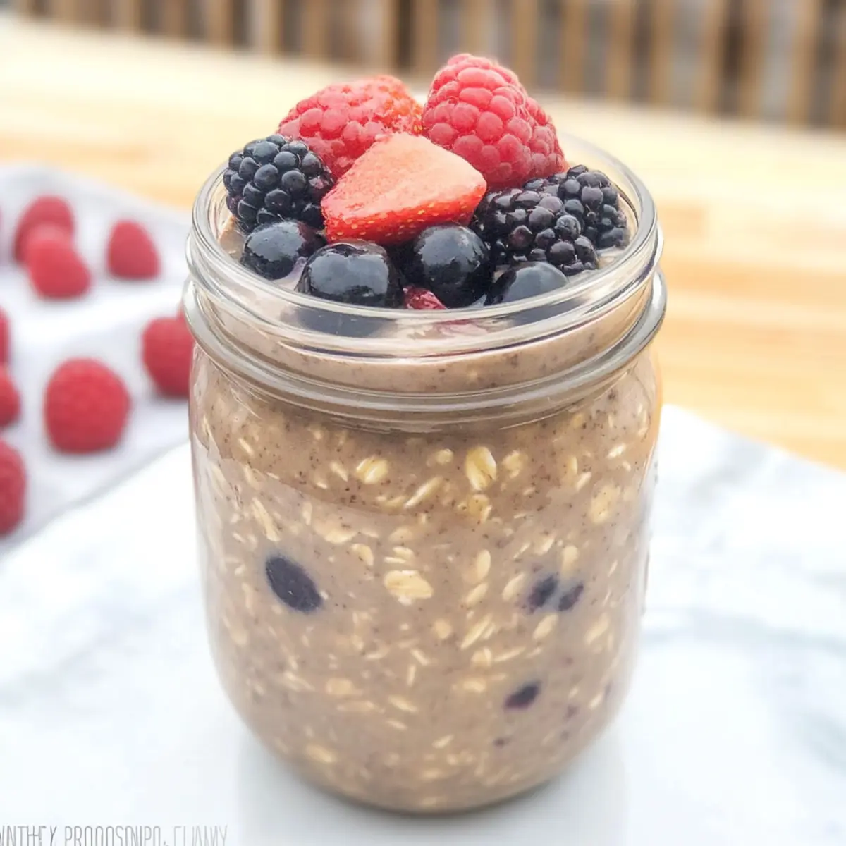 Berry Chocolate Protein Overnight Oats for Busy Mornings