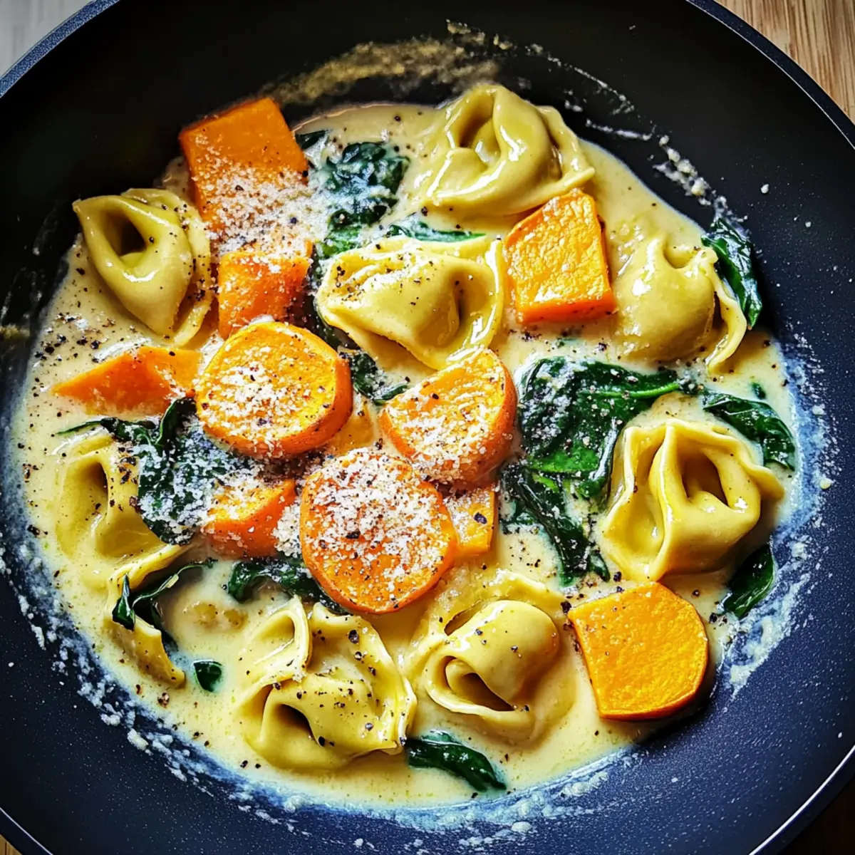 Creamy Skillet Tortellini with Sweet Potato and Spinach Bliss