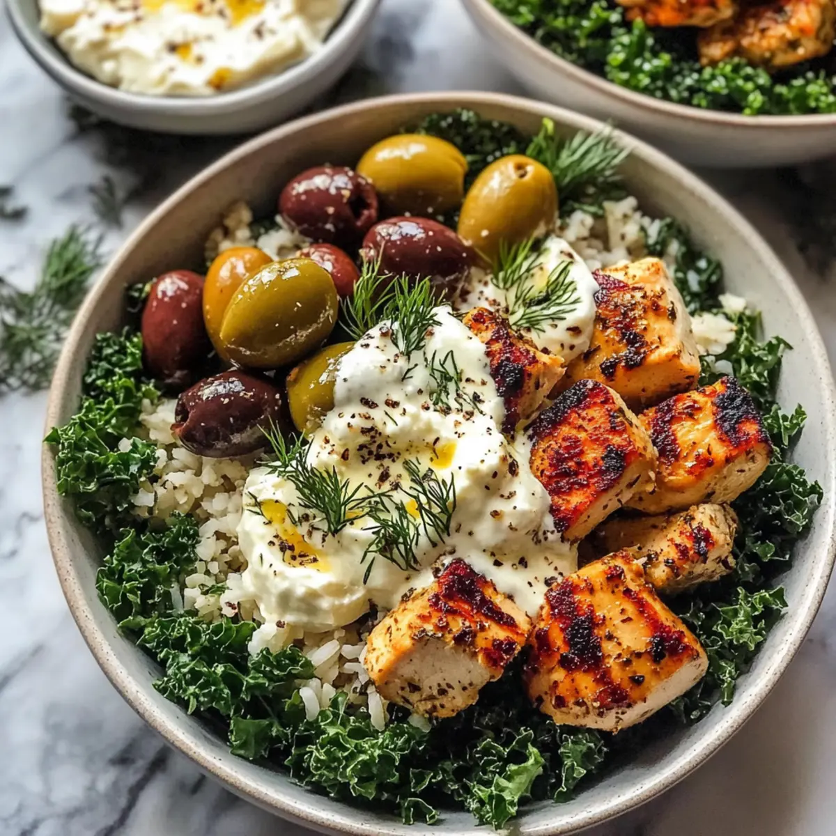 Delicious Greek Chicken Bowls with Creamy Tahini Feta Sauce