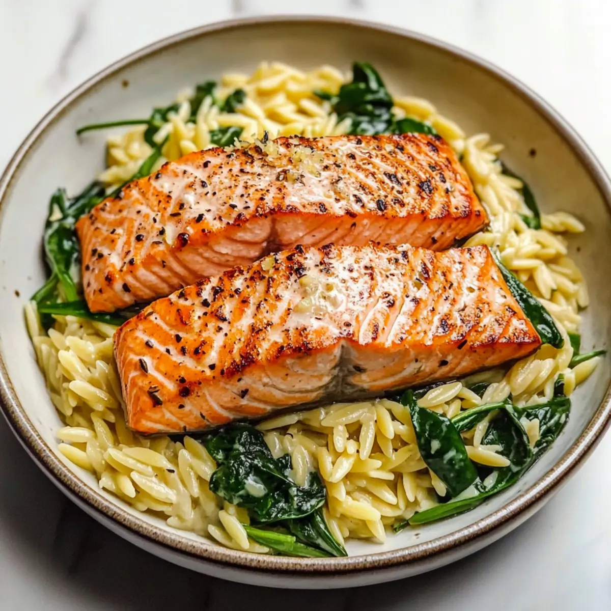 Savory 30-Minute Seared Salmon with Lemon Orzo Delight