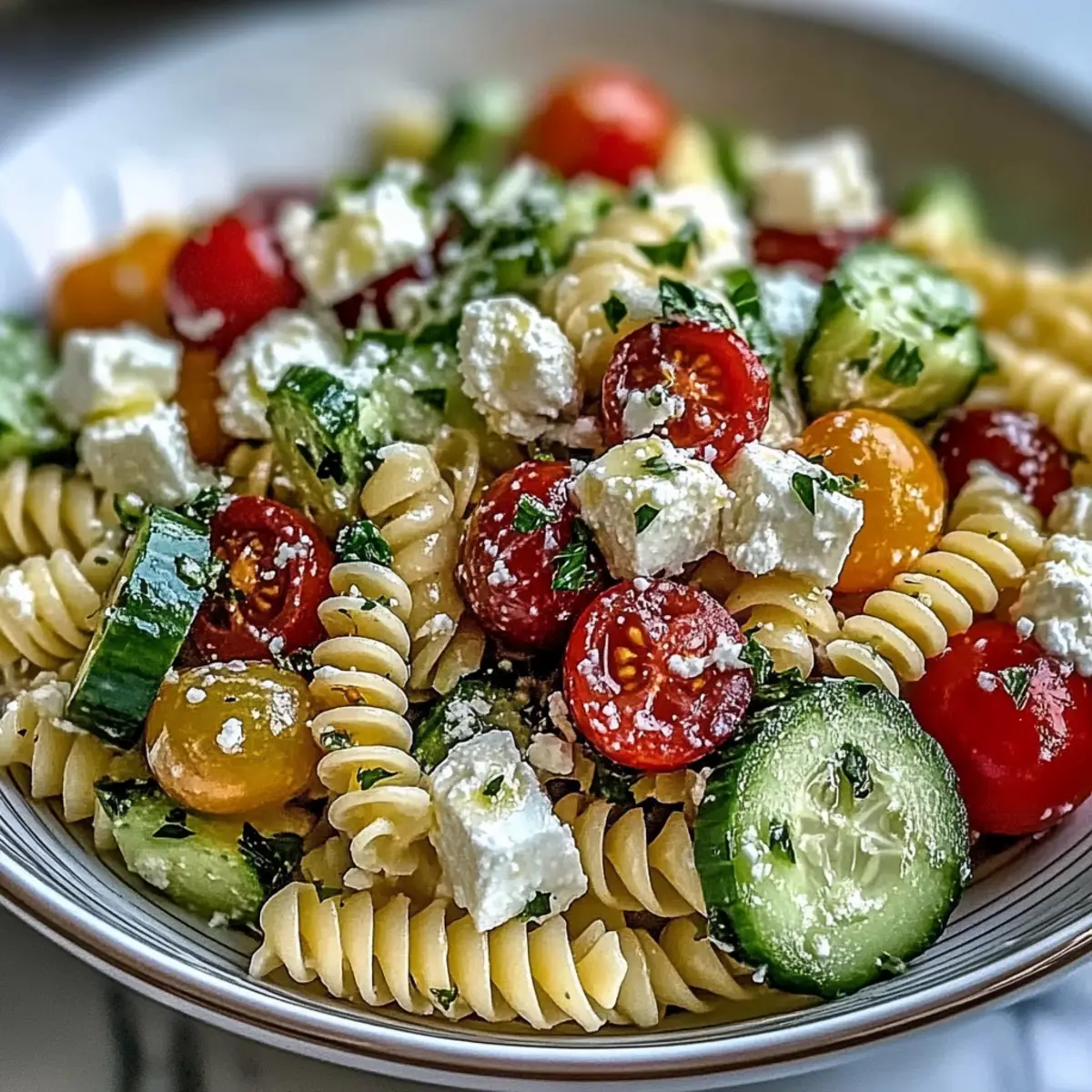 Greek Pasta Salad with Olives and Feta for Summer Joy