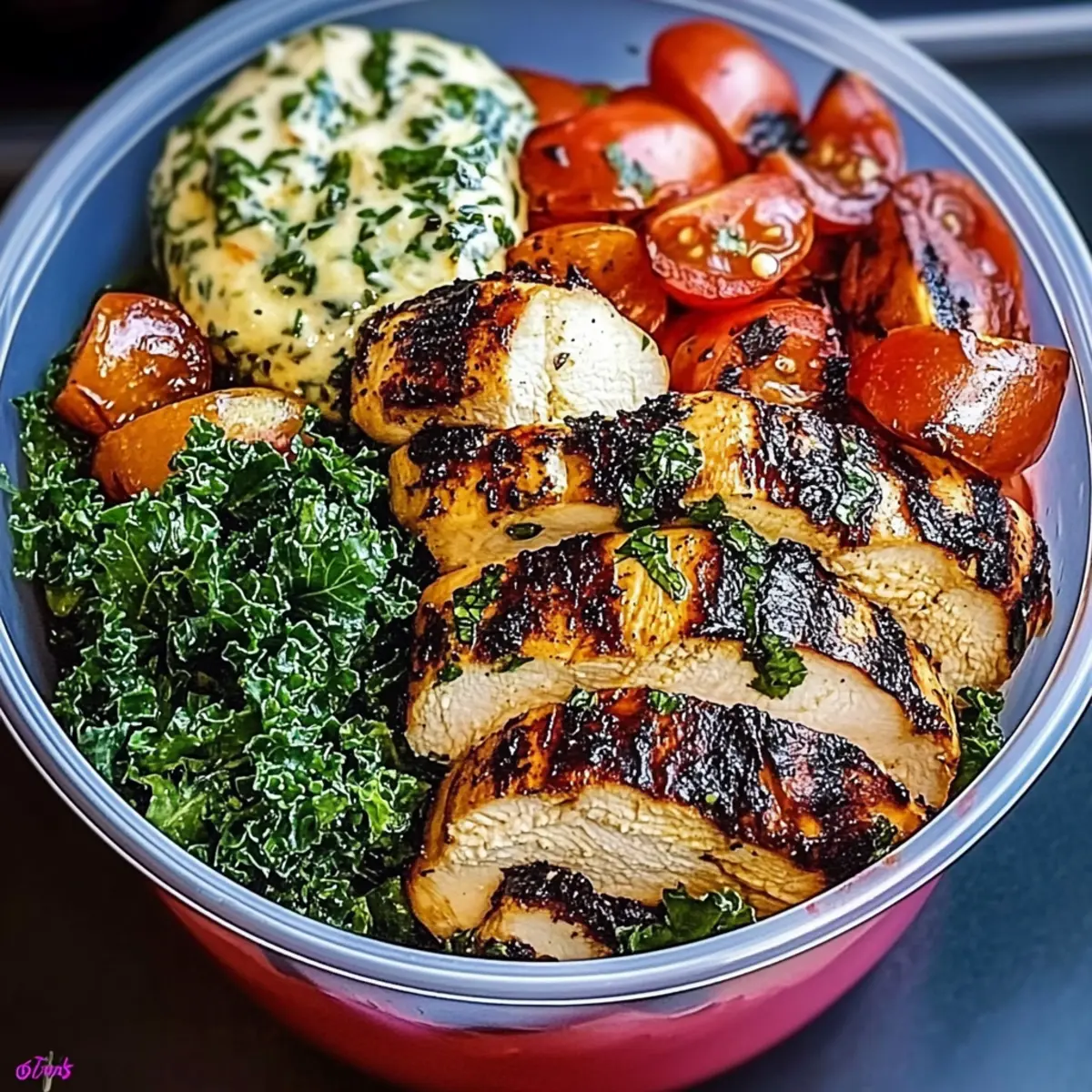 Chimichurri Grilled Chicken Bowl with Creamy Garlic Sauce