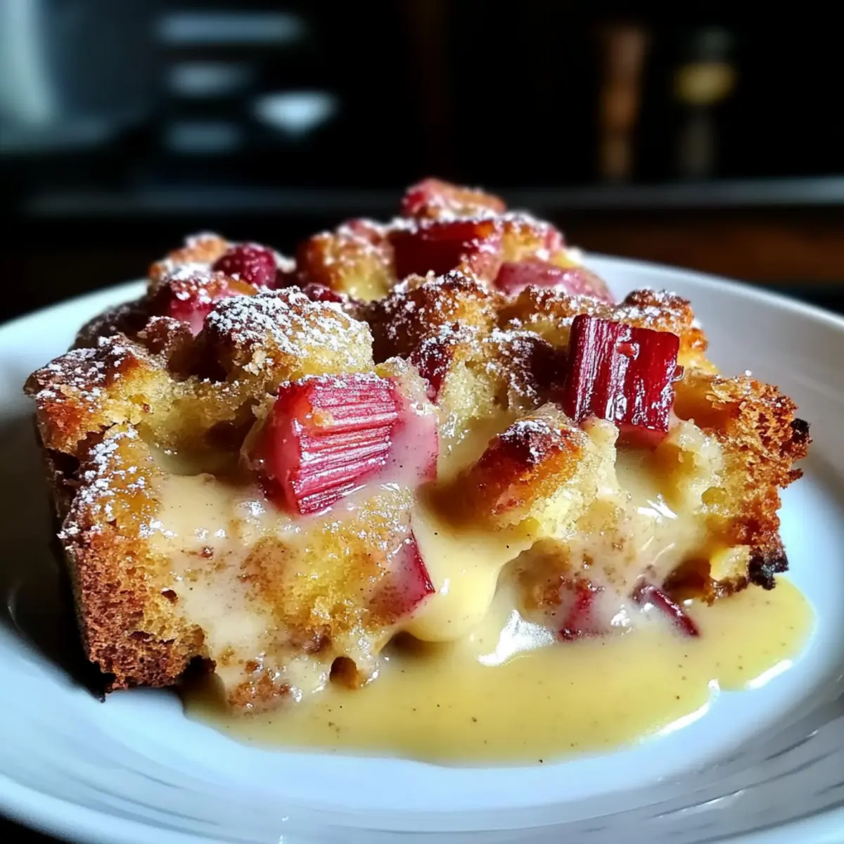 Delicious Rhubarb Bread Pudding with Creamy Custard Love