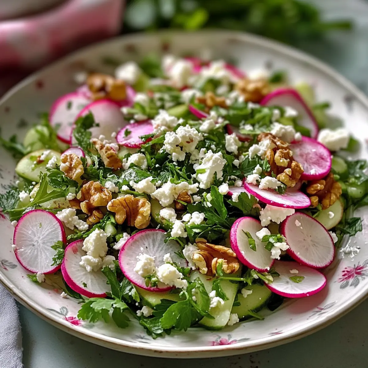 Herb and Radish Salad with Feta and Walnuts – Crunchy & Fresh!