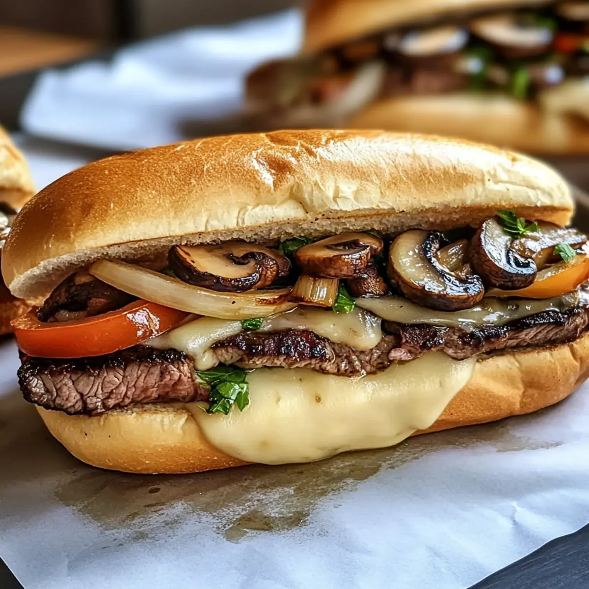 Savor the Comfort: Philly Cheese Steak Sandwich with Mushrooms