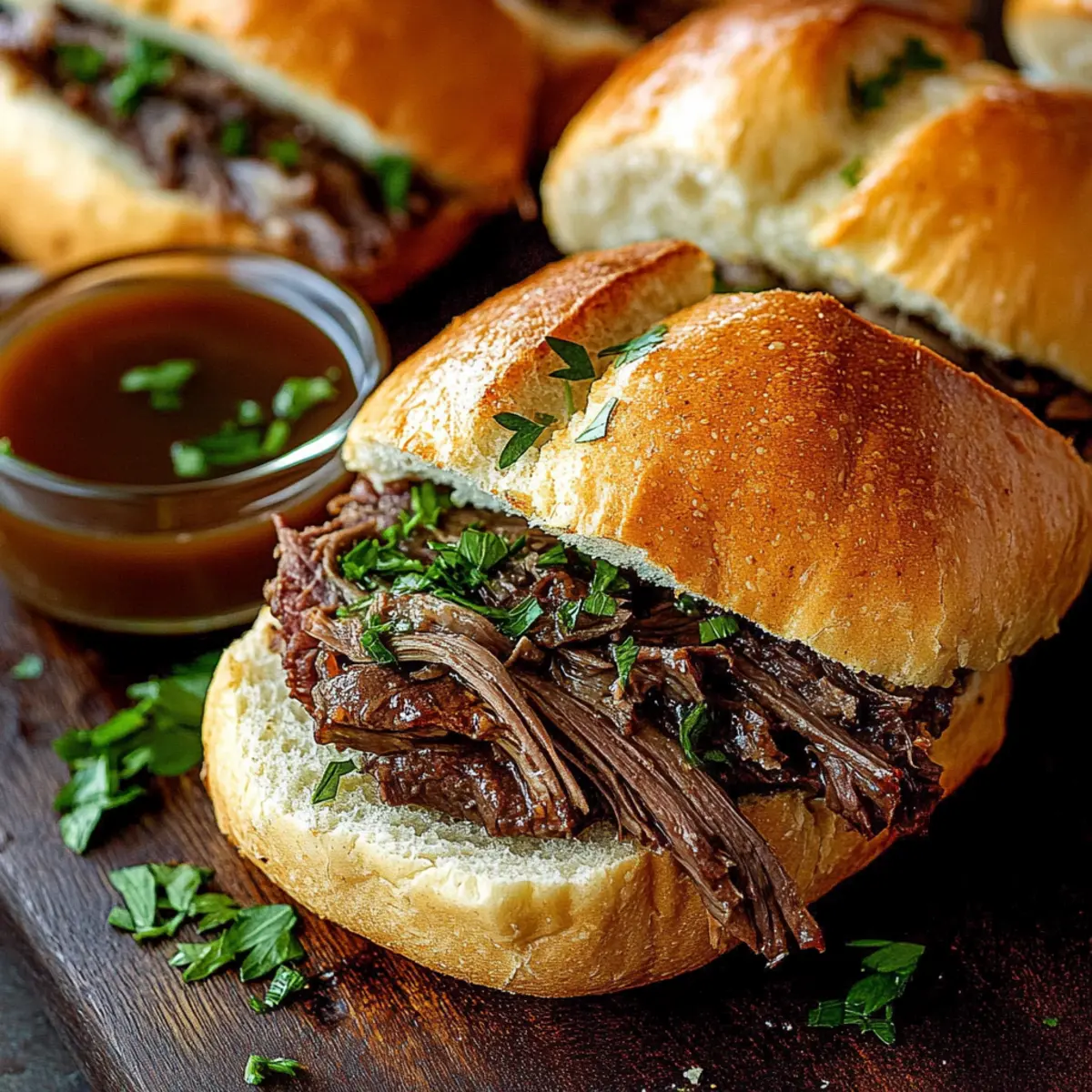 Melt-in-Your-Mouth Braised Roast Beef Au Jus Sandwiches