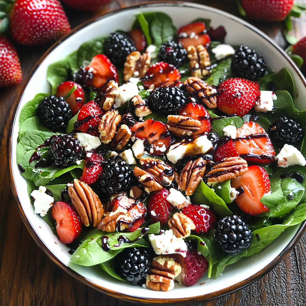 Delicious Berry Spinach Salad with Pecans, Feta, and Balsamic Glaze