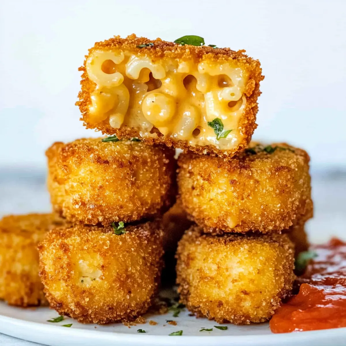 Picnic Idea Fried Mac and Cheese Bites with Sweet Basil Marinara