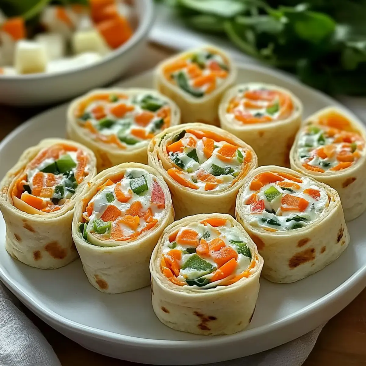 Colorful Vegetable Tortilla Roll Ups: No-Bake Snack Delight