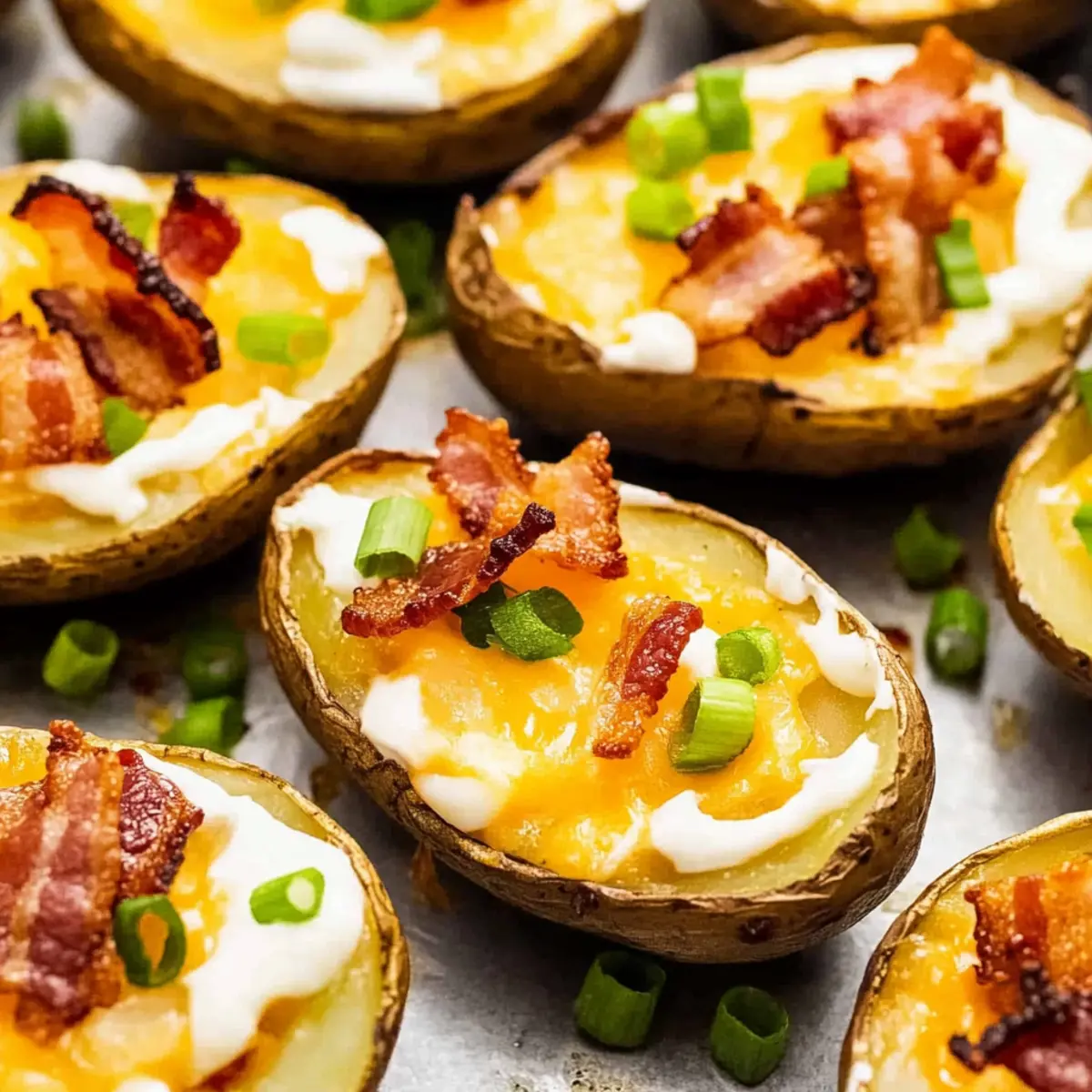 Irresistible Baked Potato Skins Loaded with Bacon and Cheese