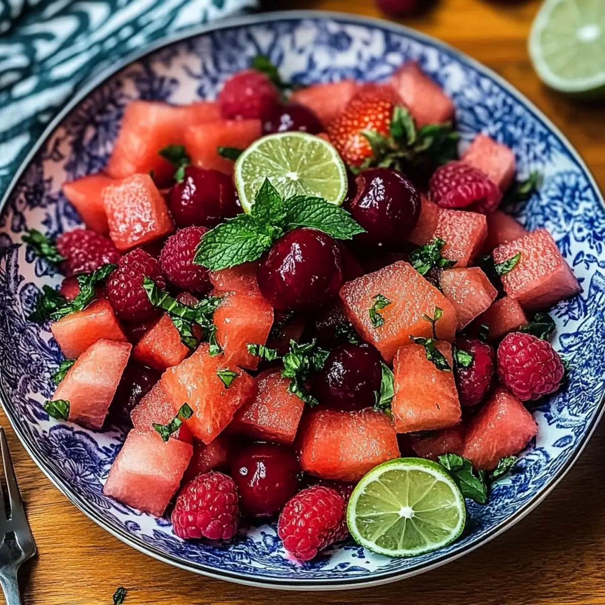 Zesty Watermelon Fruit Salad with Lime Mint Dressing Delight