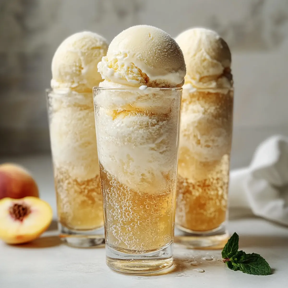 Peach Ice Cream with Sparkling Lemon Soda for Summer Bliss