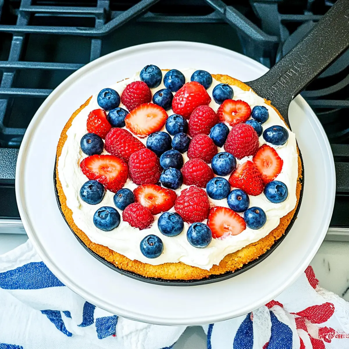 Fourth of July Cookie Cake with Berries and Cream Cheese Bliss