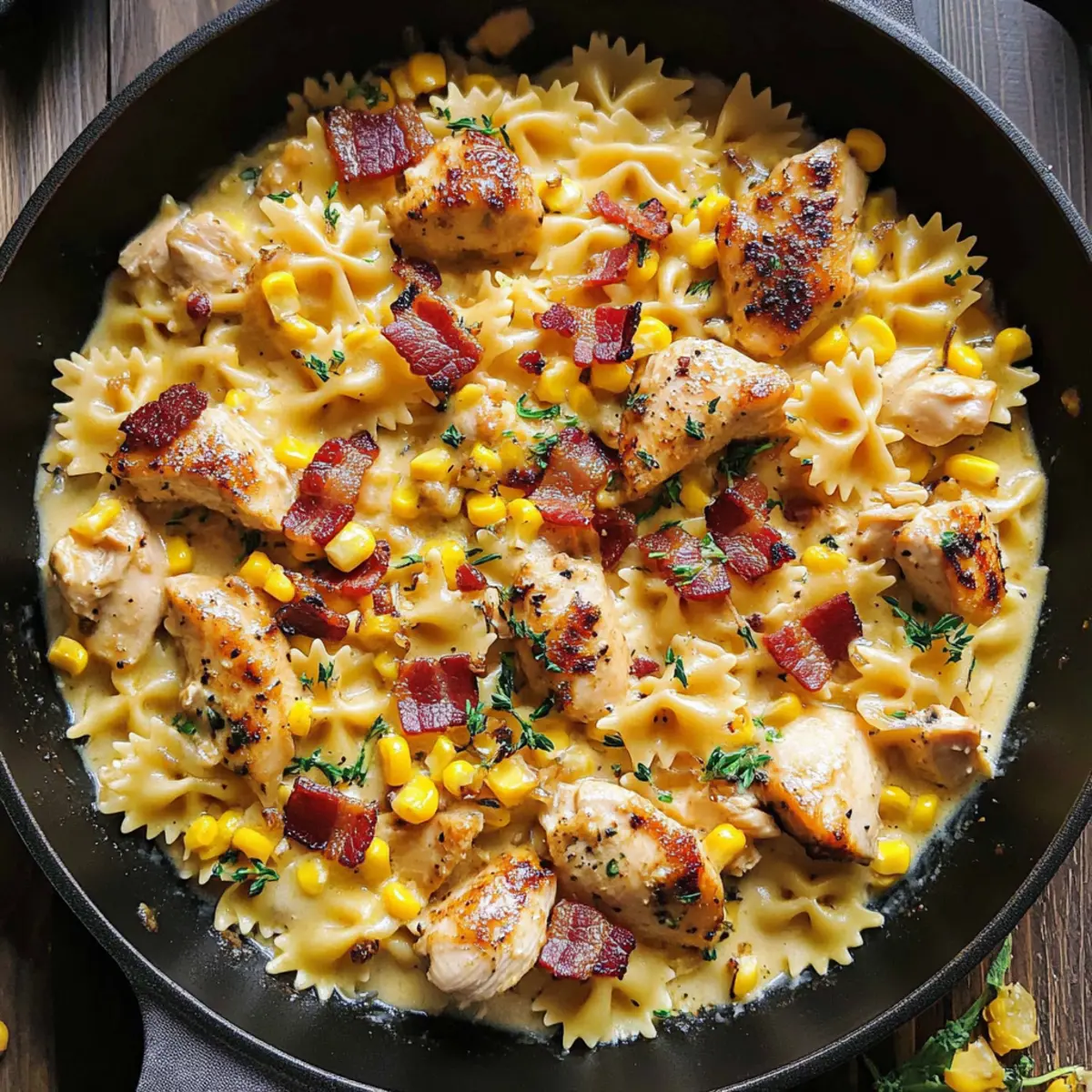 Creamy Chicken and Corn Pasta with Bacon: A 30-Minute Delight