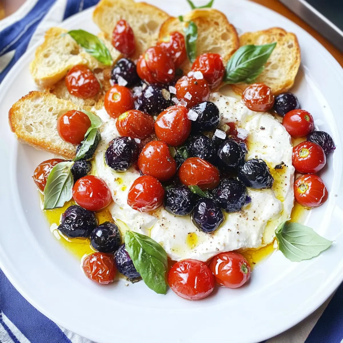 Festive Red, White & Pickled Blueberry Burrata Delight