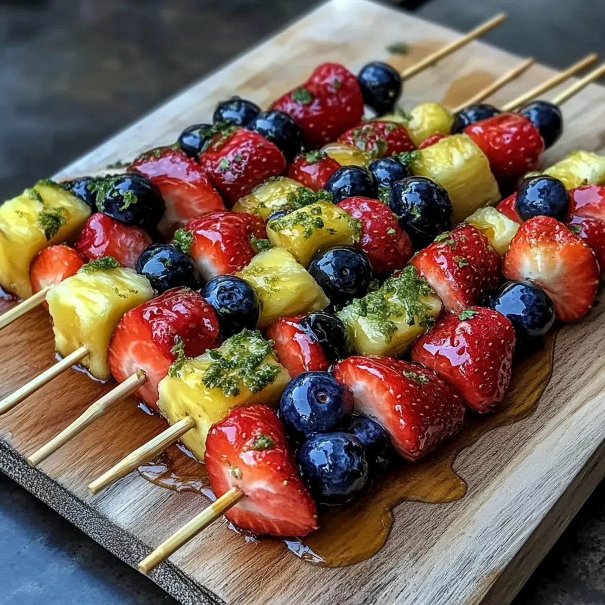 Delicious 4th of July Fresh Fruit Skewers with Honey Lime Drizzle