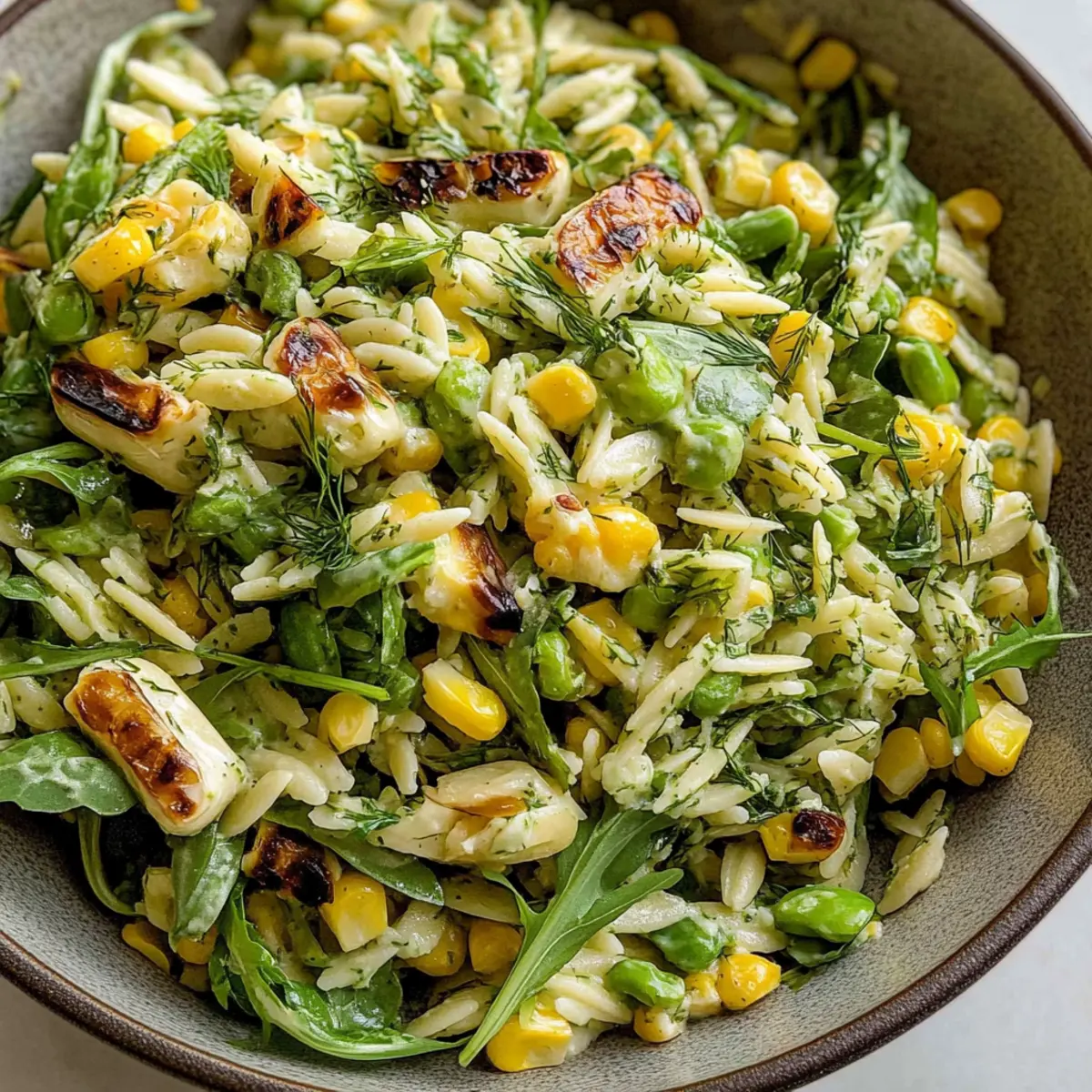 Fresh Grilled Corn Orzo Salad with Creamy Dill Dressing